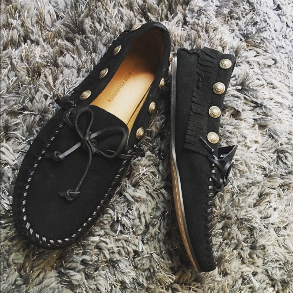 ZARA Studded Leather Suede Loafers Flats